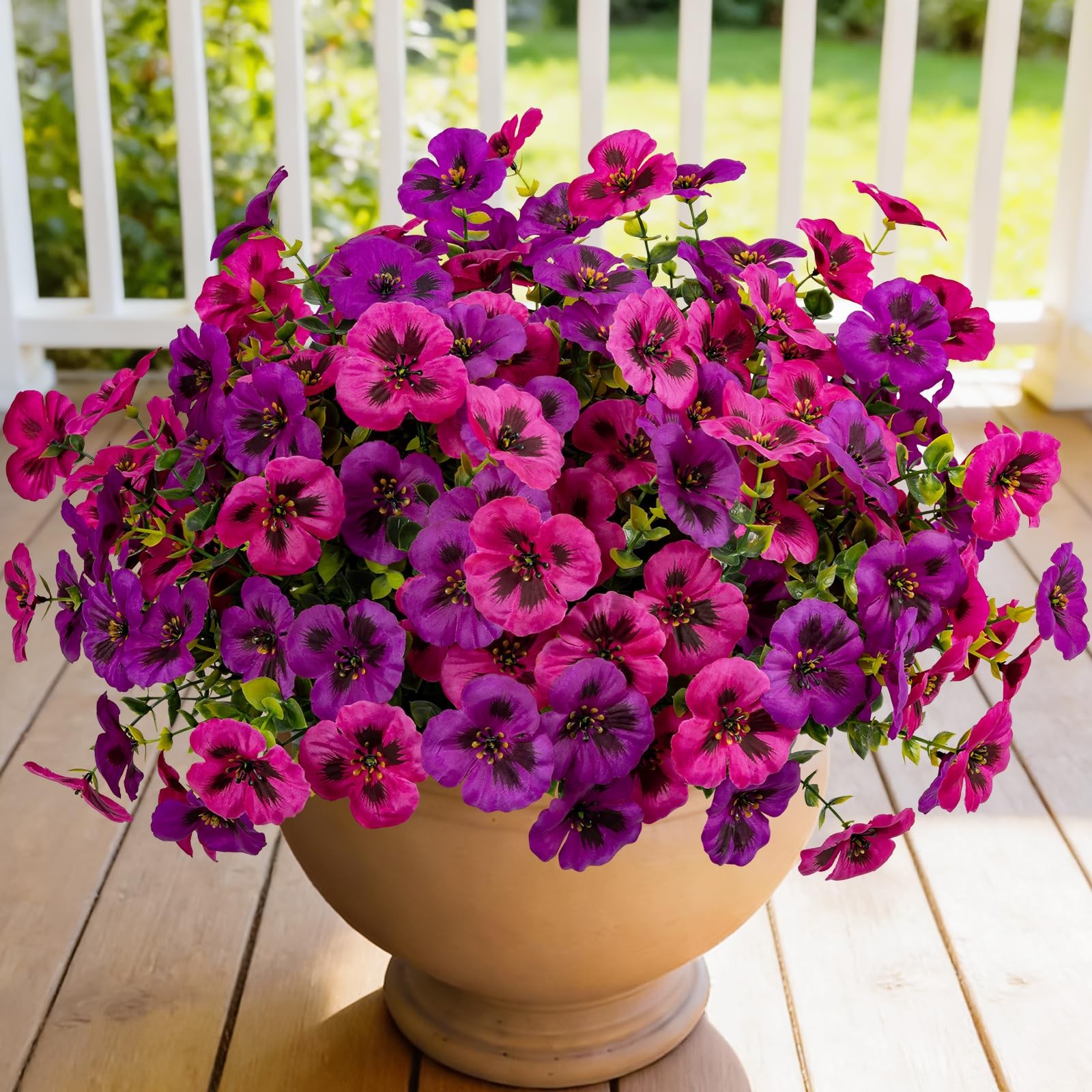 12 Piece Outdoor Artificial Flowers Fake Pansies –Tone Faux Flowers per Stem…