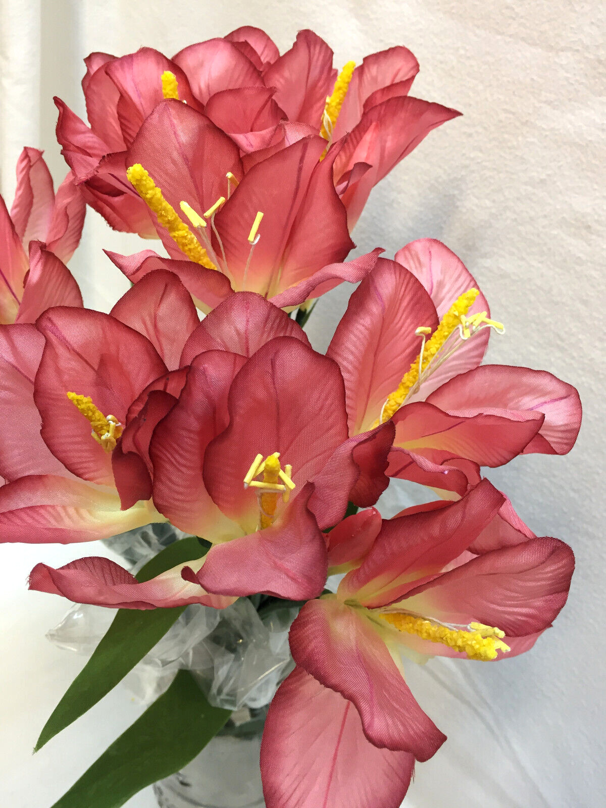 Lily Flowers Pink Rose Wine Faux Silk 7 Blooms Per 28″ Stem Thailand Lot of 3