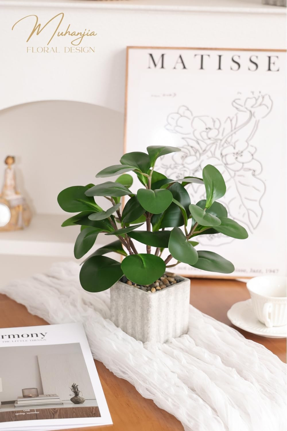 Artificial Potted Plant, Lifelike Faux Greenery in Decorative Cement-Look Square