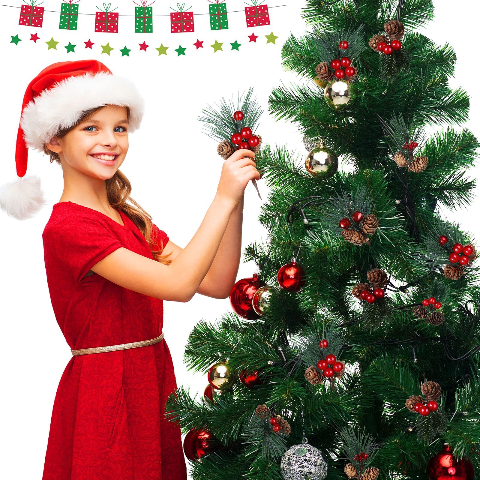 20 Pieces Christmas Artificial Pine Picks Set Simulation Pinecones Acorns Red…