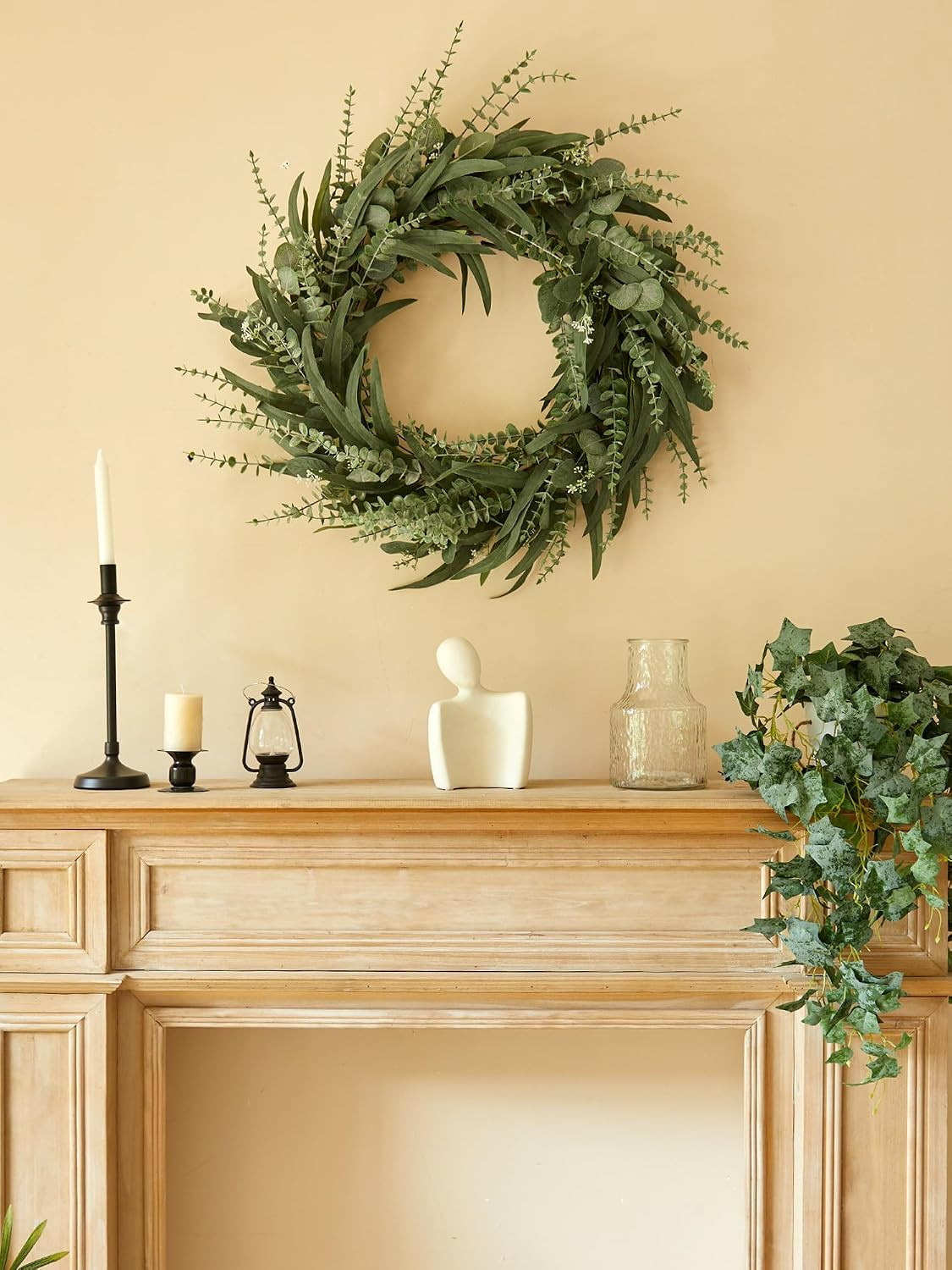 24 Inch Eucalyptus Wreath for Front Door, Large Size Artificial Greenery Willow