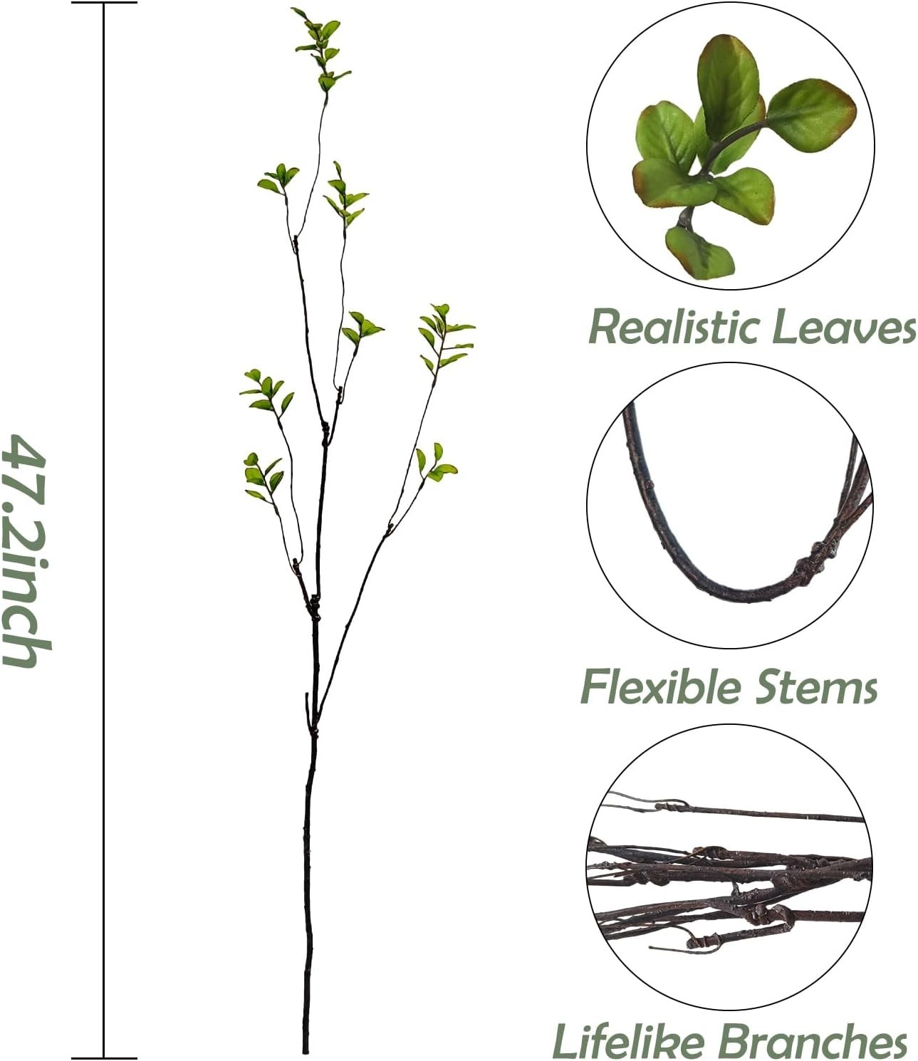 Elegant 4 Pcs Artificial Ficus Branches – 47.2 Inch Faux Greenery for Home Decor