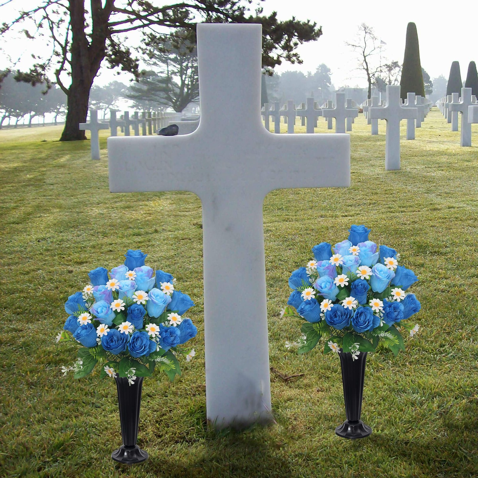 Artificial Cemetery Flowers for Grave Memorial Day Flowers for Cemetery,2Pack…