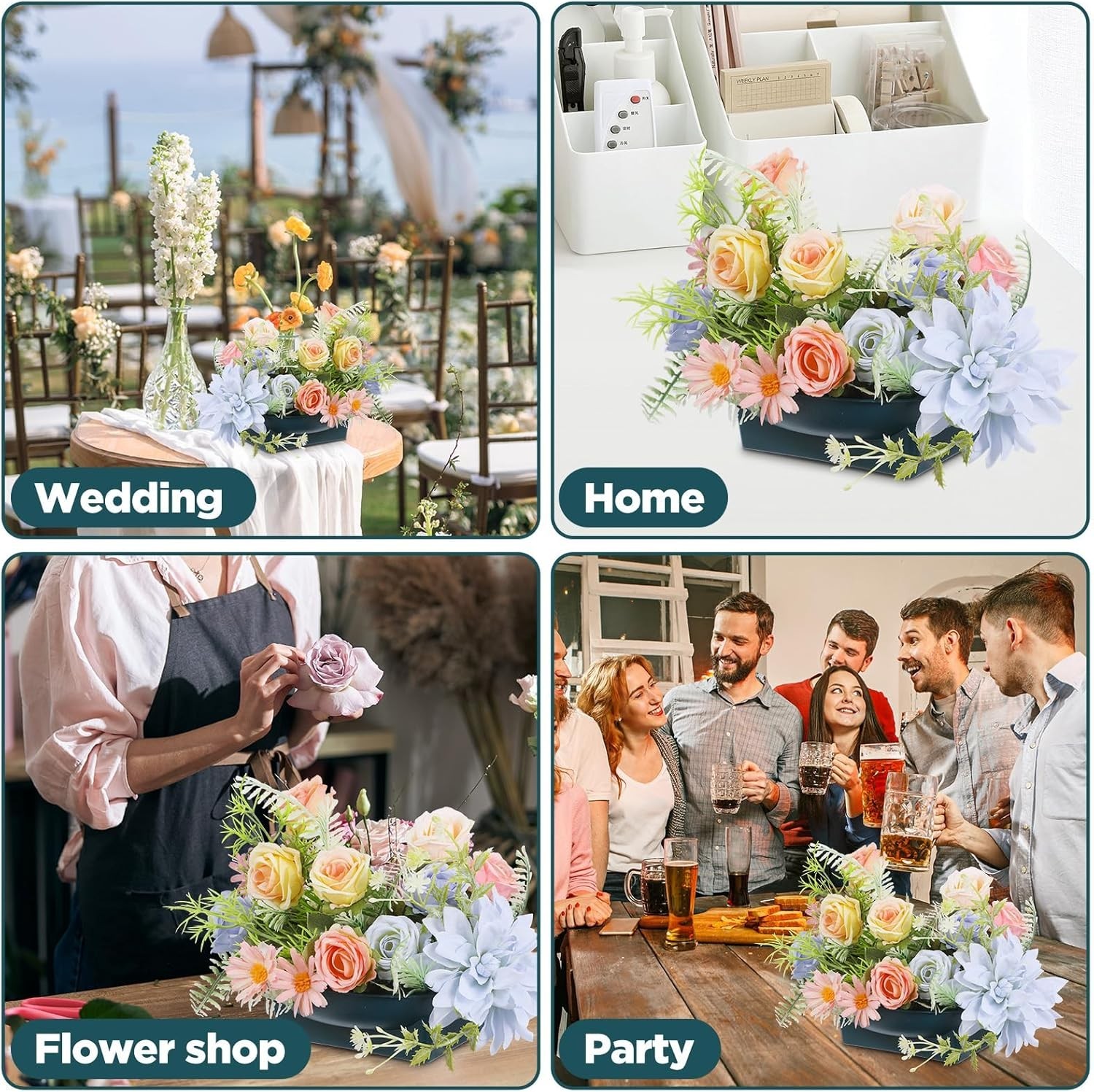 24 Pcs Green Floral Bowls Flower Arrangements Large 6.3 Inch Round Centerpieces