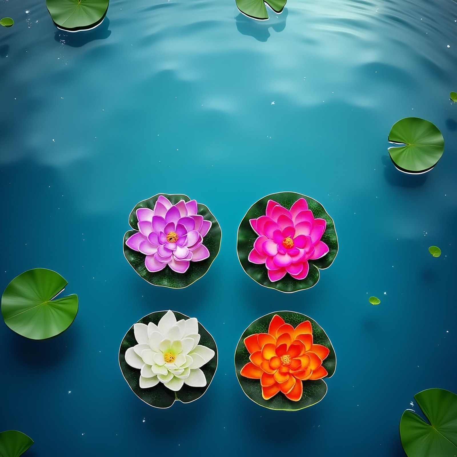 4 Pcs Artificial Water Lily Foam Lotus Flower Pond Decor for Pond Patio Garde…