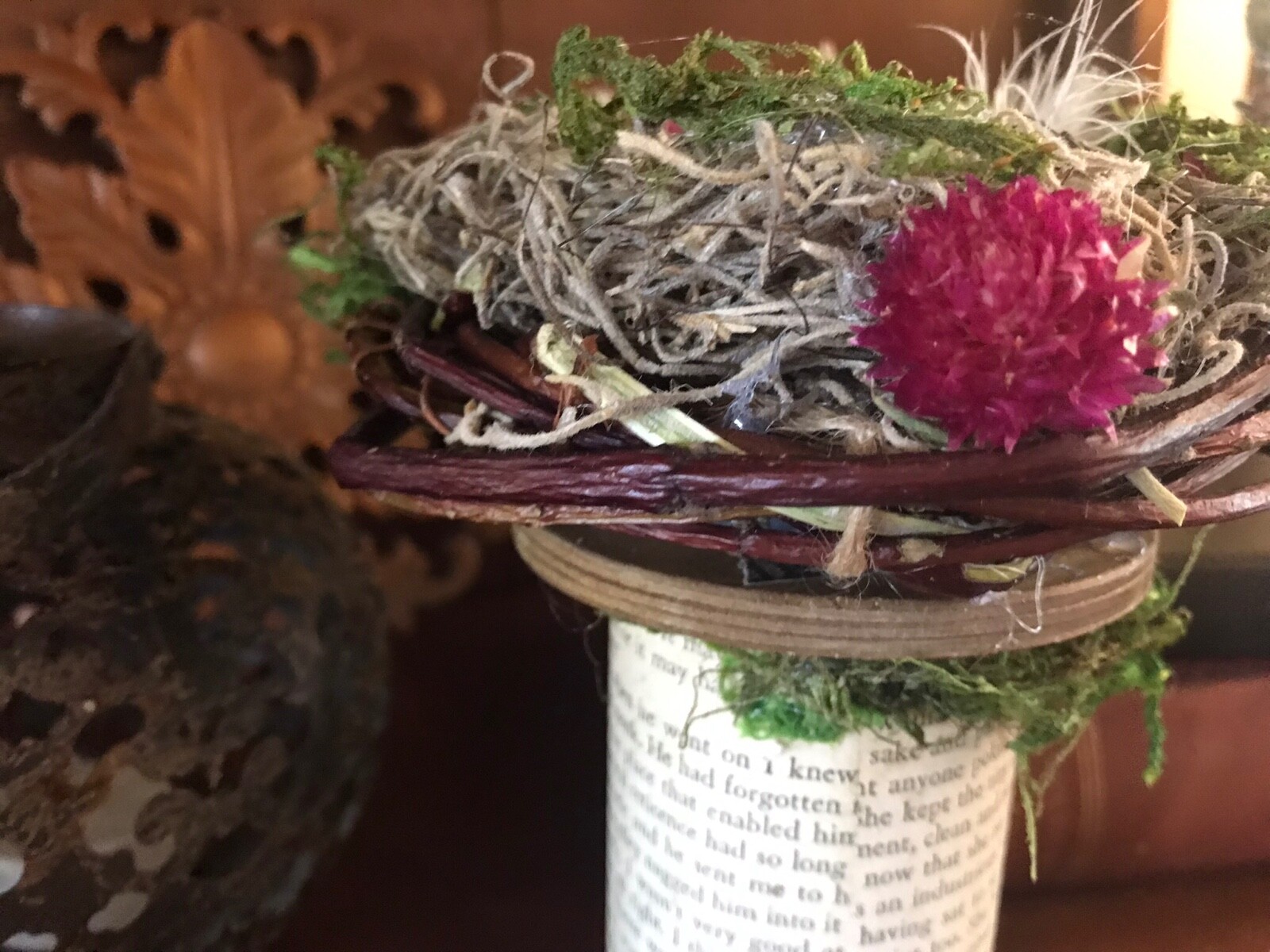 Birds nest on pedestal|Spring decor|natural & faux elements|5 1/2”