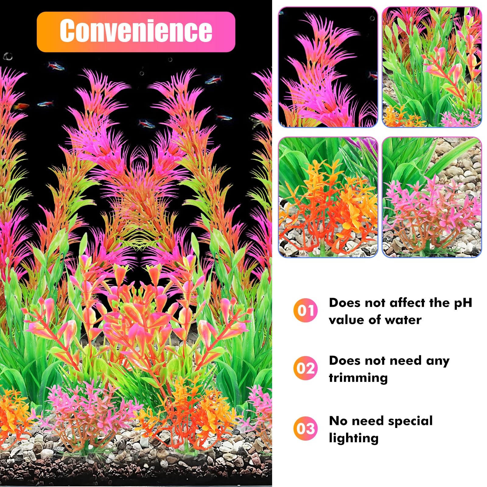 10 PCS Artificial Fish Tank Plants Aquarium Decorations Pink Plastic Accessory