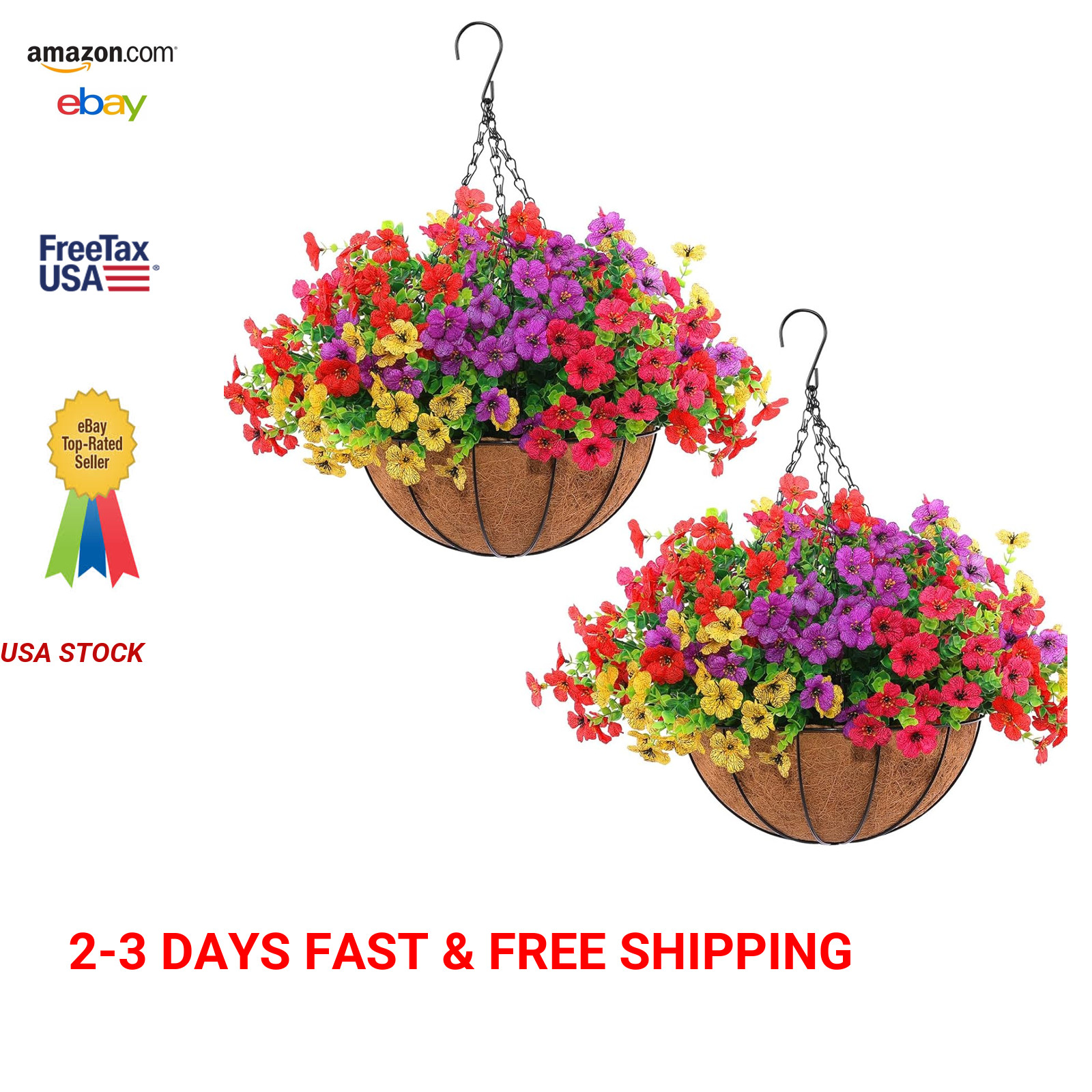 Artificial Outdoor Flowers with Hanging Baskets 24 Faux Silk Flowers for Garden