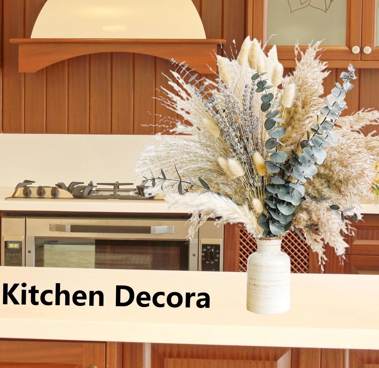 Boho Pampas Grass & Lavender Dried Flower Bouquet – Rustic Eucalyptus Decor for