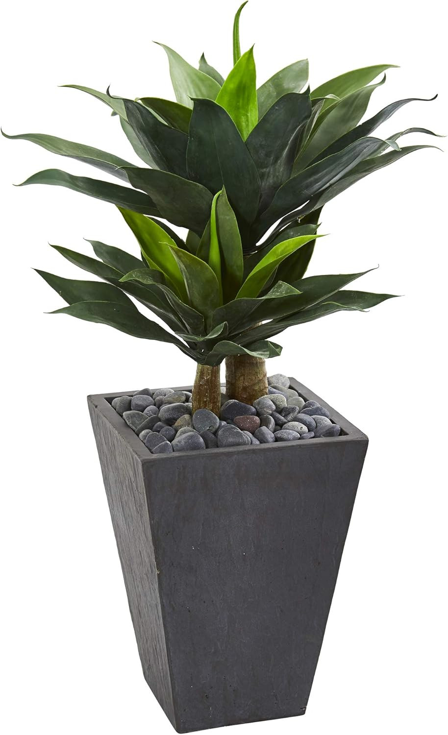 37″ Double Agave Succulent in Slate Planter – Lifelike Artificial Plant Decor