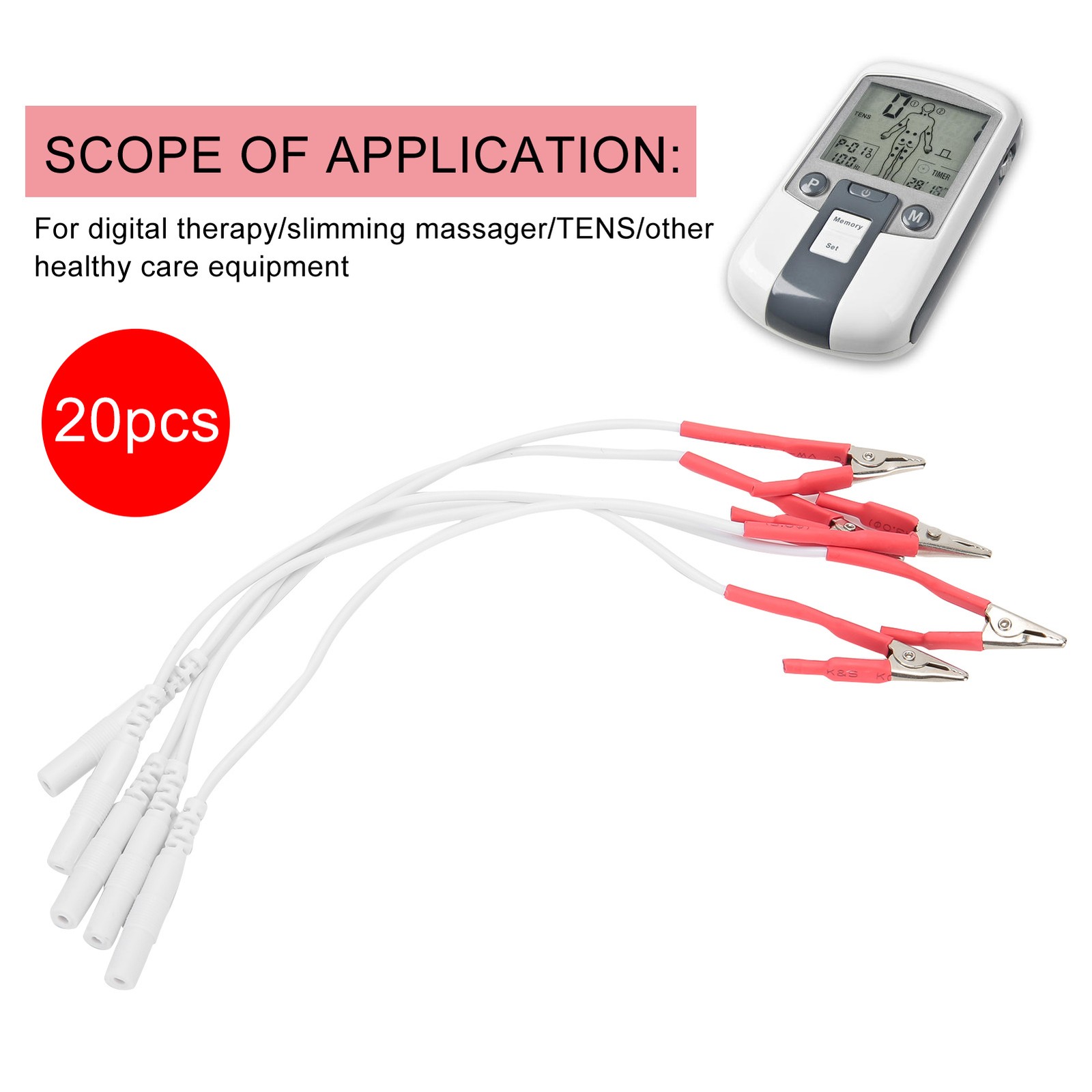 20pcs Clip Electrode Wires Durable For TENS Unit Therapy