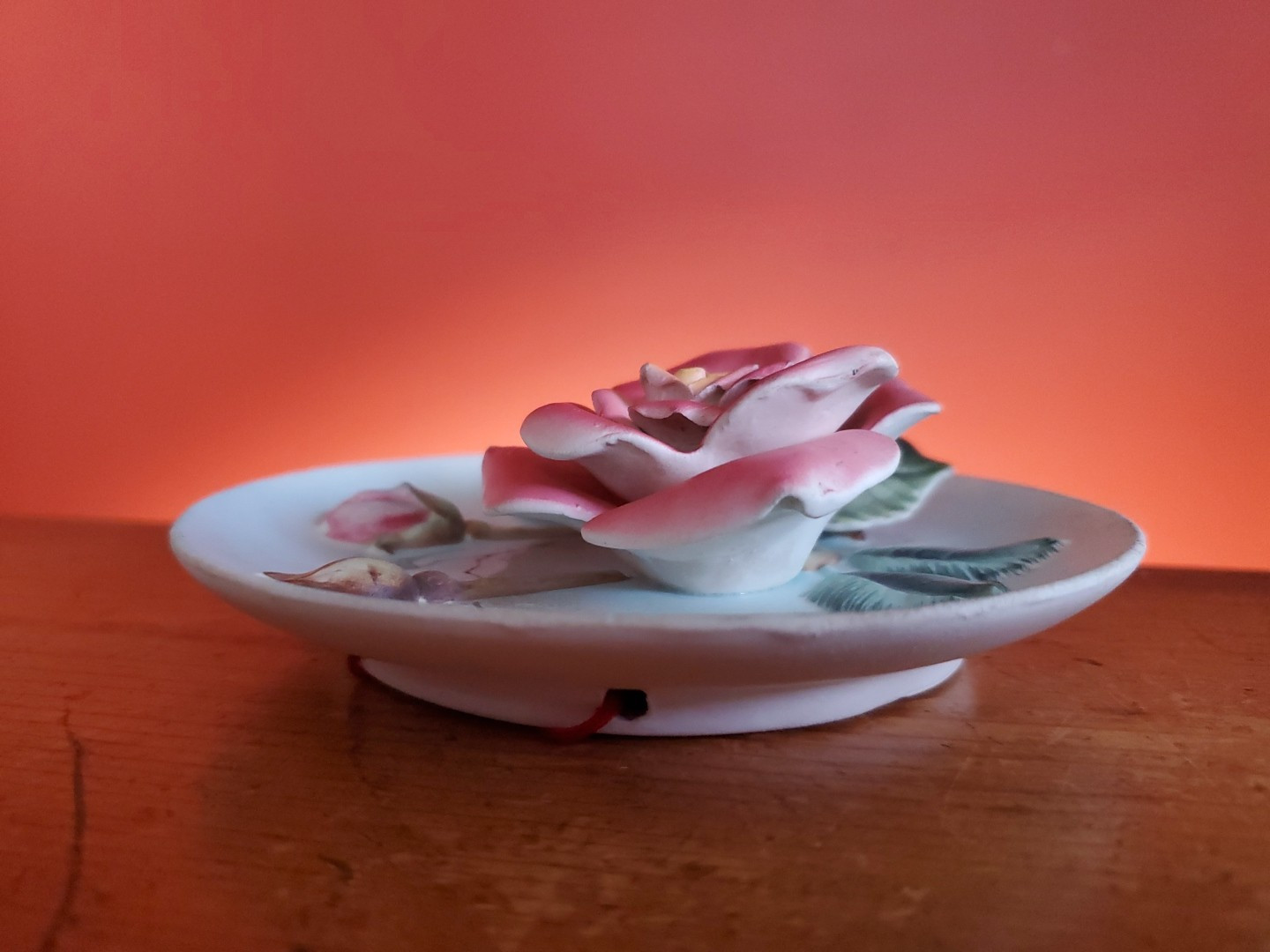 Vintage Napco Japan Ceramic 3D Raised Rose Wall Plaque Hanging Display Plate 5″