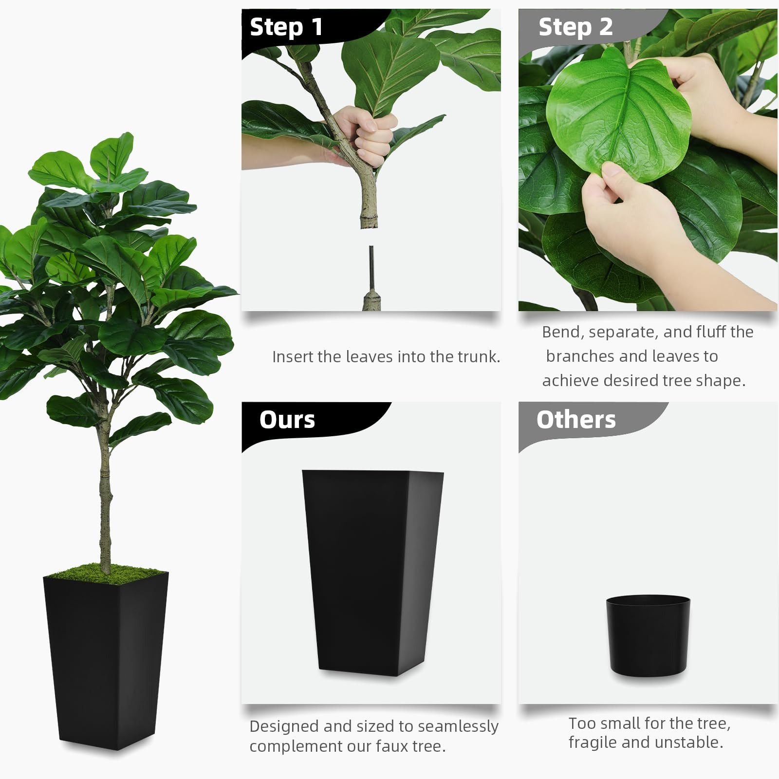 ASTIDY Fiddle Leaf Fig Tree Artificial 5FT – Faux 5ft, White