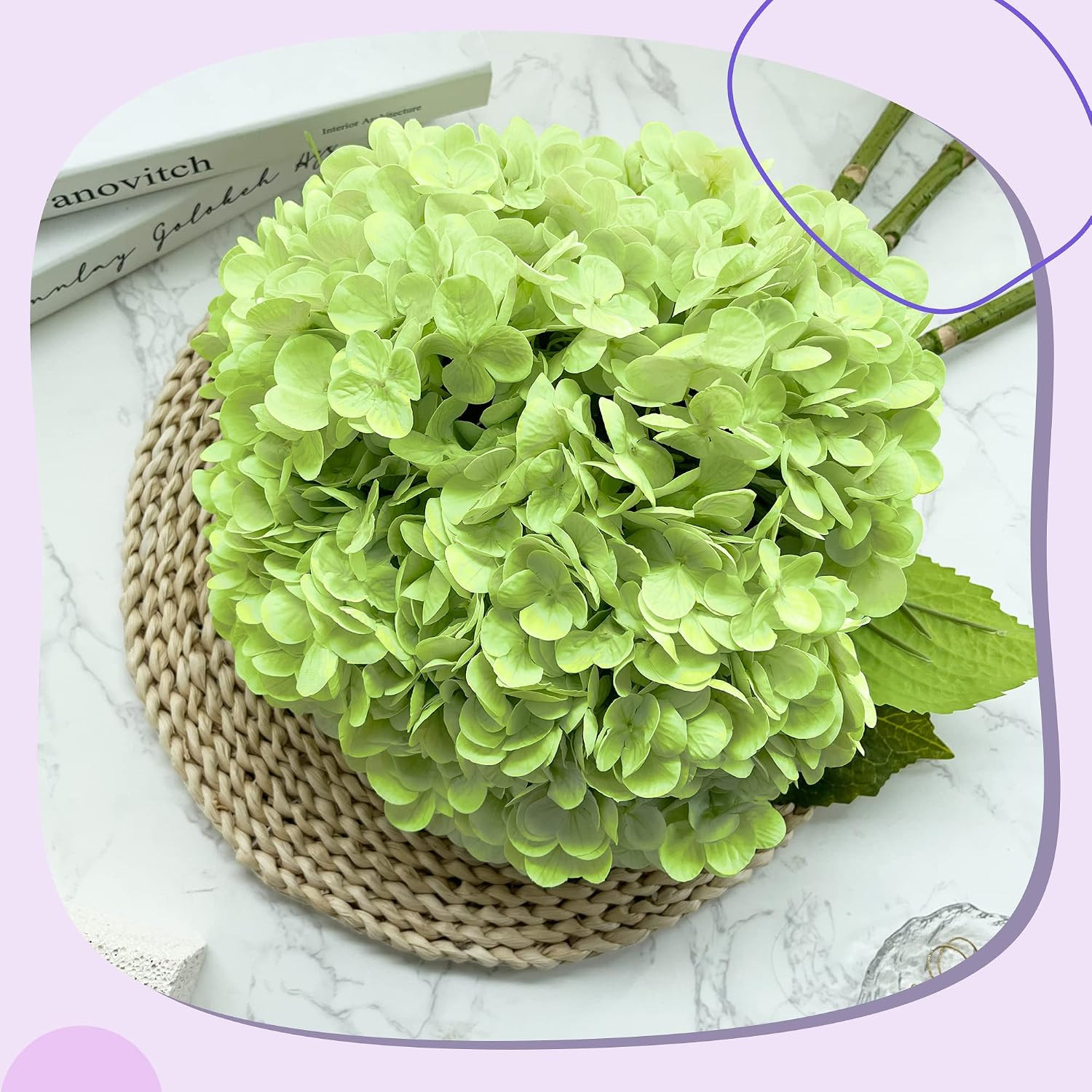 21In Bottle Green Artificial Hydrangea Flowers with Stems 5 Pcs | Real Touch, 3D