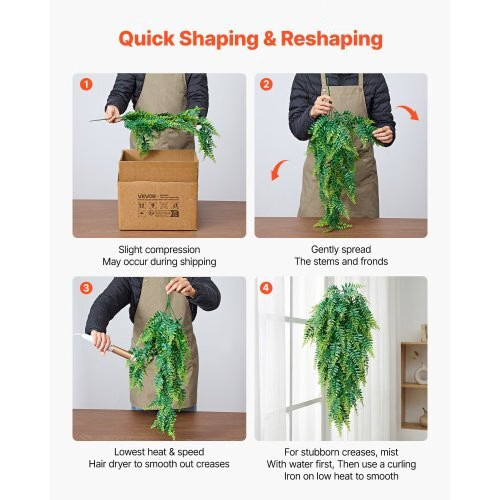 Artificial Ferns, 12 Pcs Fake Hanging Boston Fern Bush Plant with 32 Inch Hangin