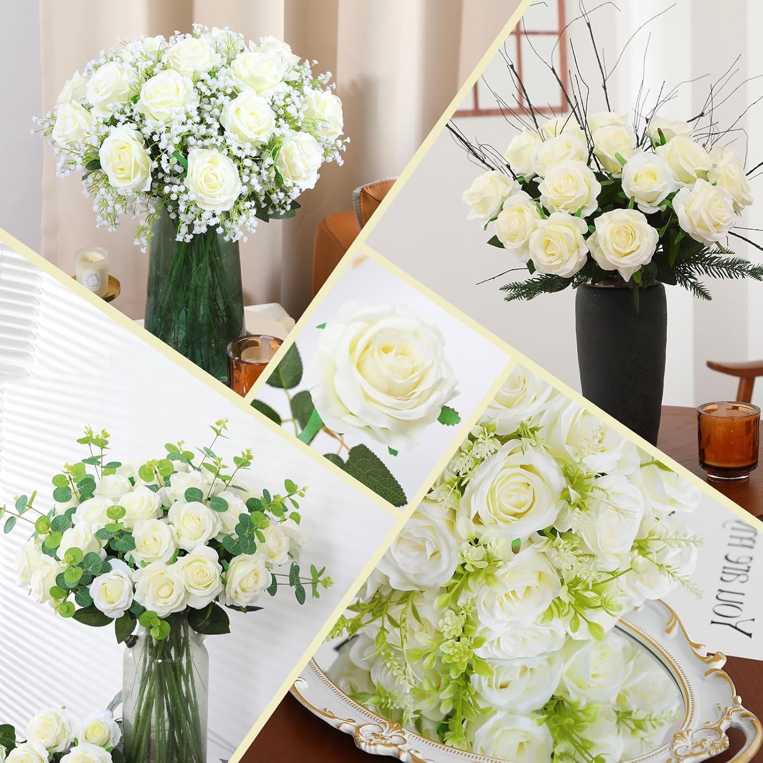 Realistic 20-Inch White Roses – Bulk Pack of 50 for Events