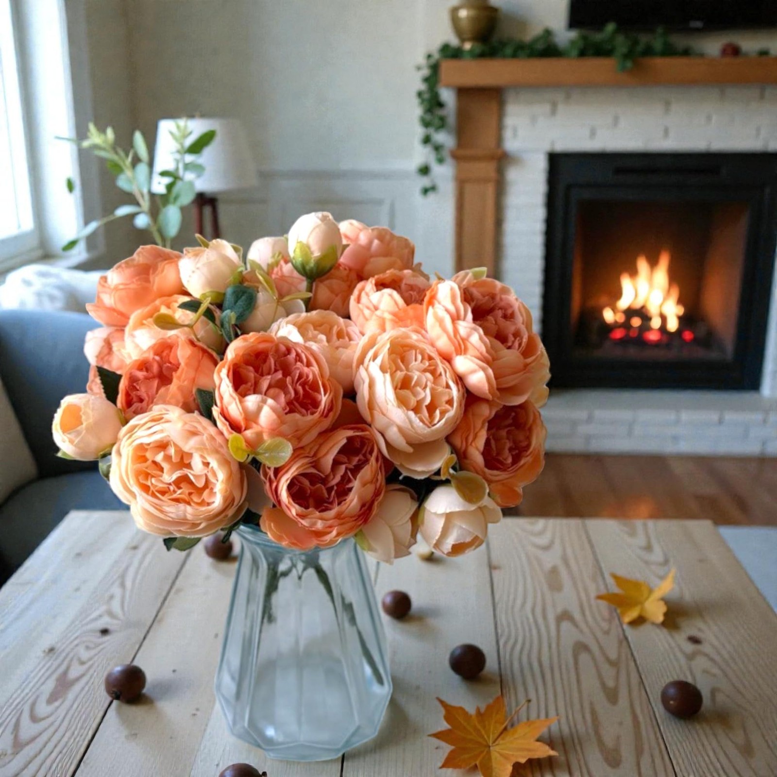 Artificial Rose Peonies Bouquet, 4 Bundles Mixed Silk Flowers, Fake Peony Flo…