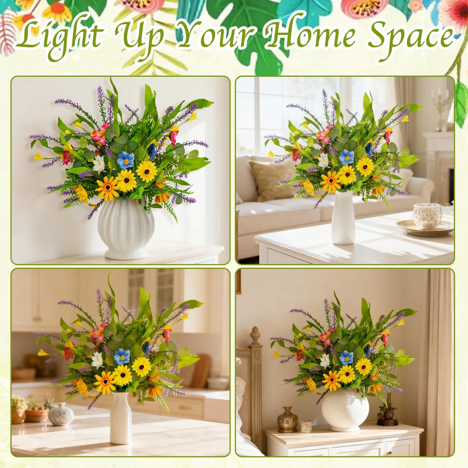 AZXVT Wild Flowers Artificial,Silk Floral Arrangements 6-Pack Fake Wildflower…