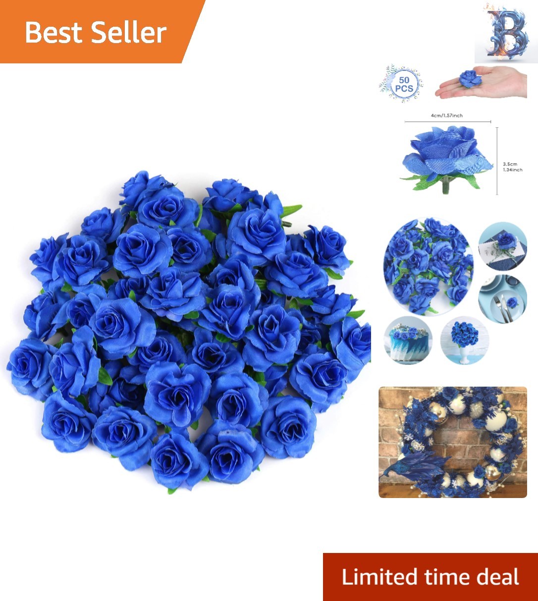 50pcs Reusable Royal Blue Silk Flowers – Perfect for Bouquets & Centerpieces