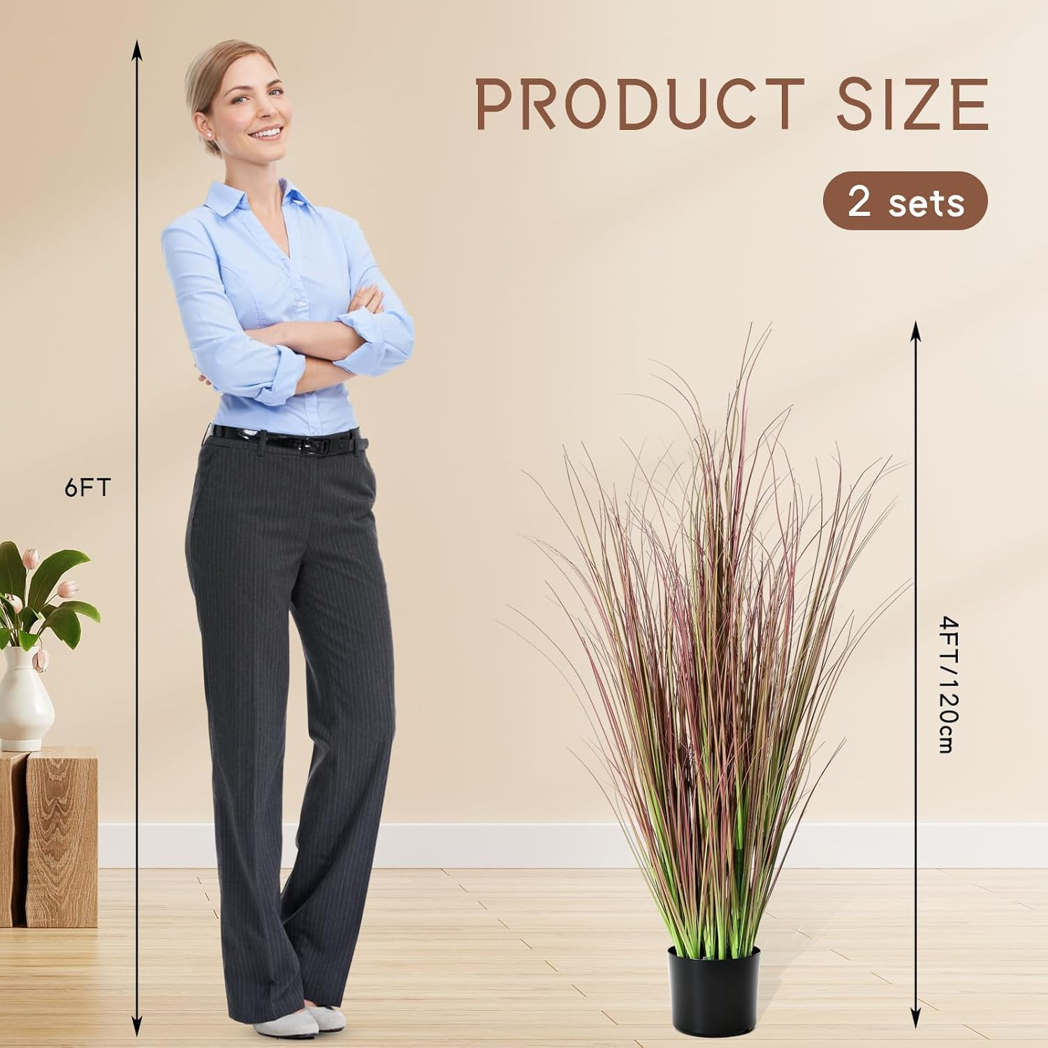 Tall Artificial Pampas Grass in Pot – 2 Pieces for Indoor/Outdoor Decor