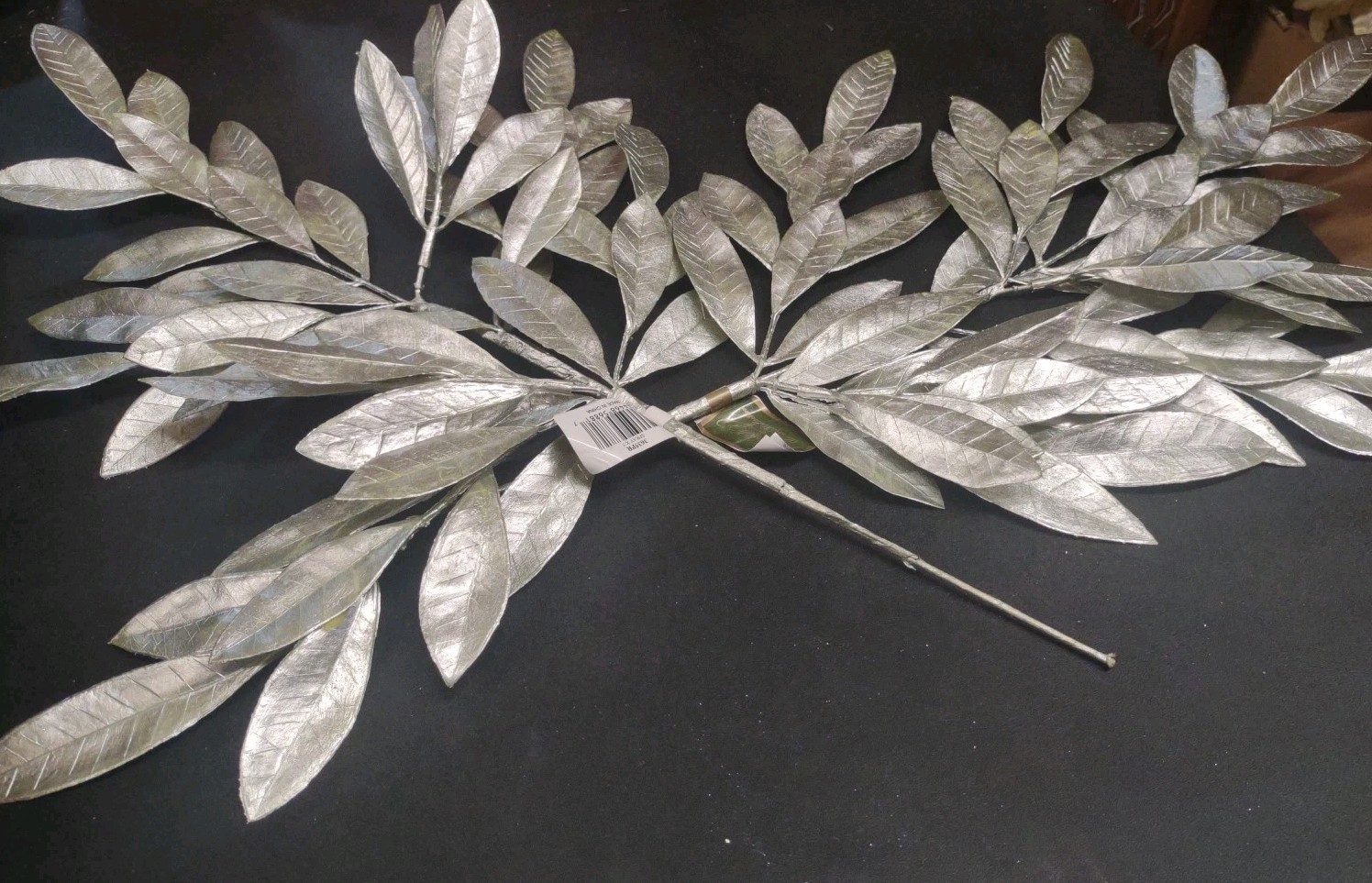 Set of 2 Plastic Bay Tree Branches 23″ Metallic Silver Floral Foliage Leaf Stems