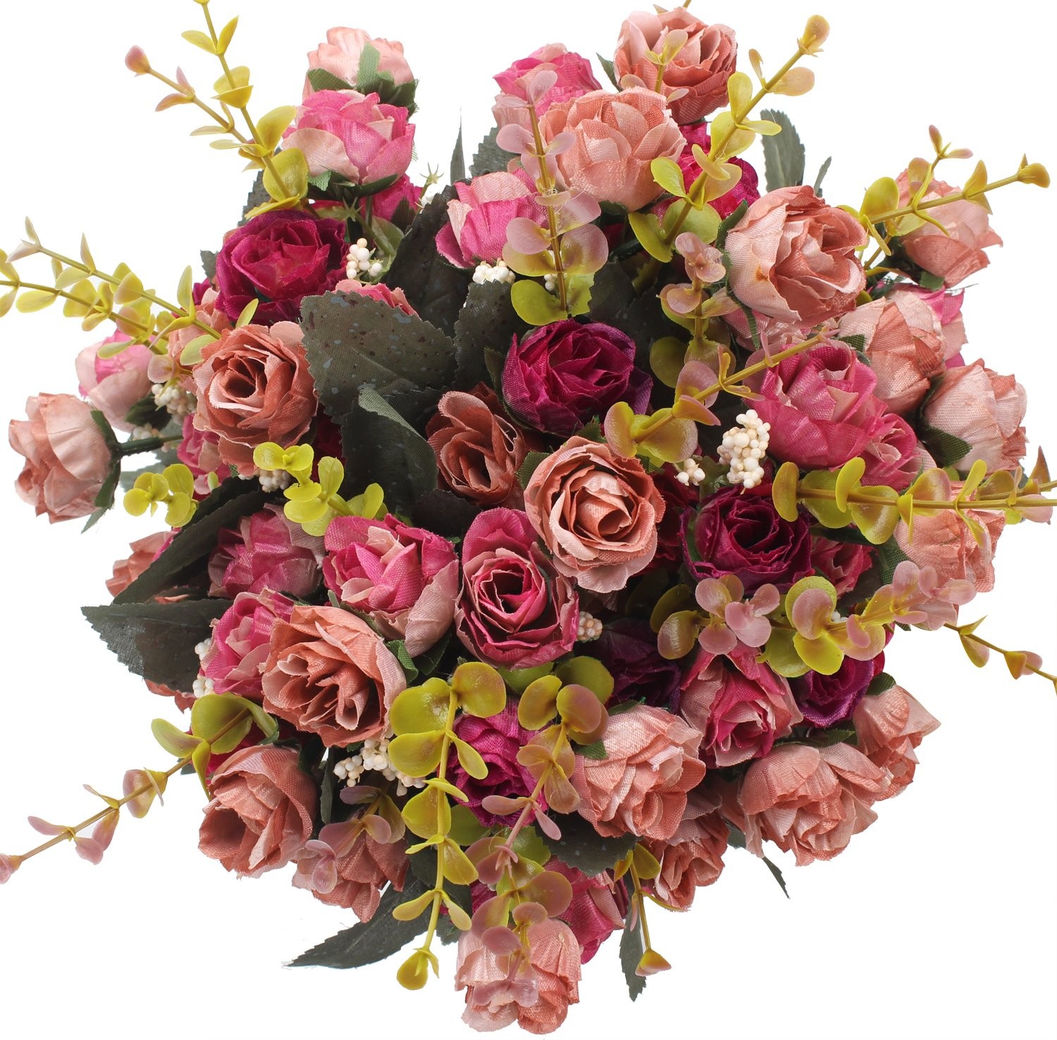 Rose Red Mini Rose Heads Artificial Flowers Bouquet 7 Branch 4 Pack