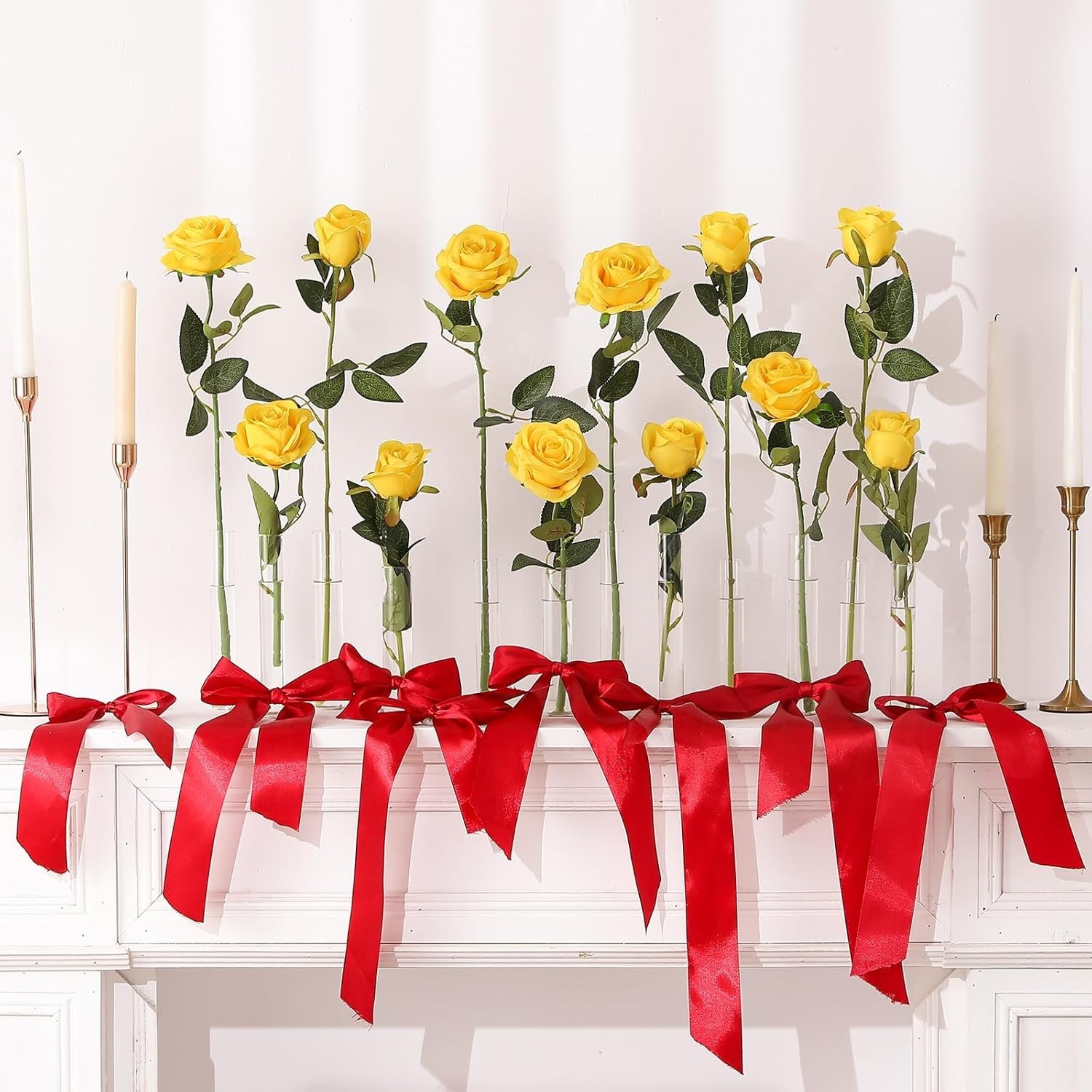 12PCS Artificial Silk Flowers Realistic Roses Bouquet Long Stem for Home Wedd…