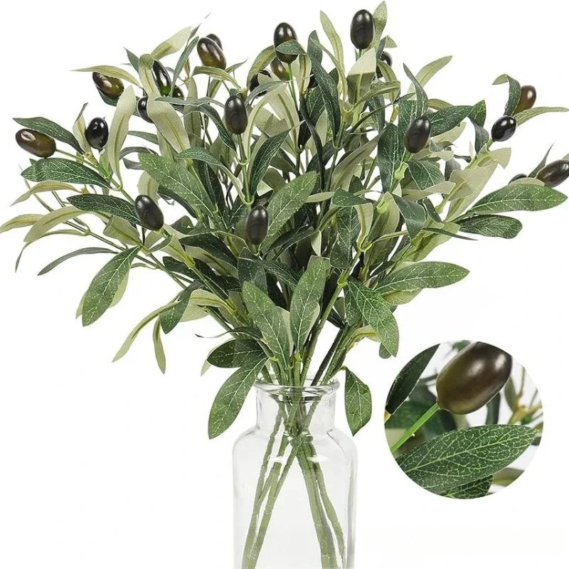 15Inch Artificial Olive Branch with Fruits Real Touch Greenery for Wedding Table