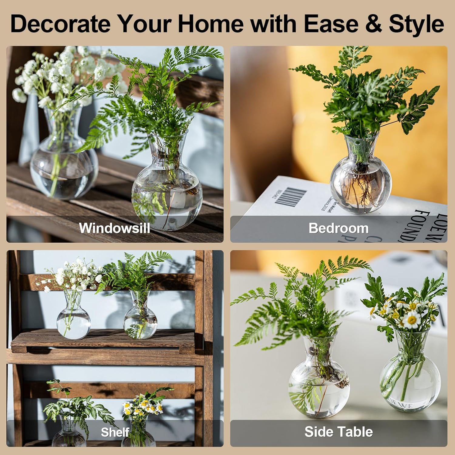 Plastic Propagation Vases (4 Bulbs),Desktop Plant Terrarium for Indoor Plants –