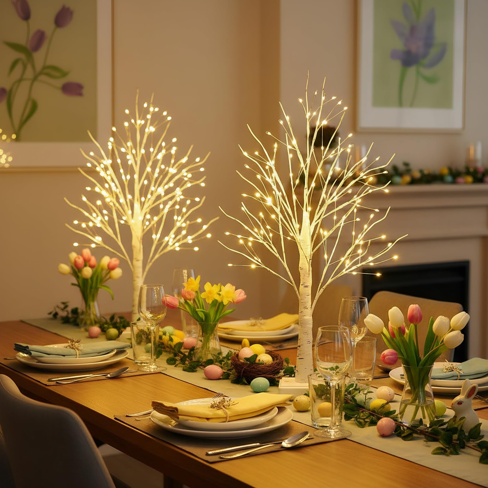 2ft Lighted Birch Tree with 144 Warm White LEDs 2 Pack Small White Christmas…