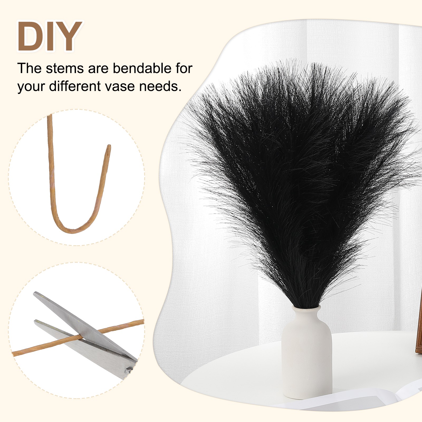 17.7in Pampas Grass Decor, 50pcs Artificial Pampas Grass Bulk, Black