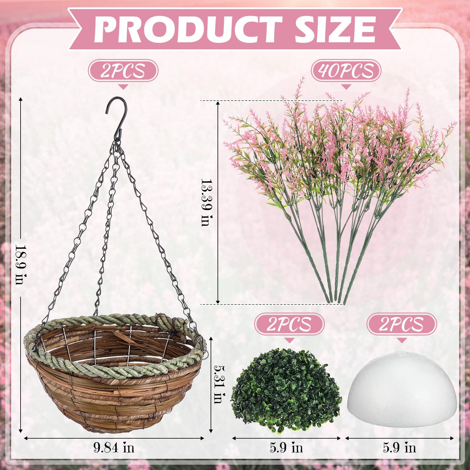 Daifunli 2 Sets Artificial Lavender Hanging Basket for Outdoor Indoor 40 Bunc…