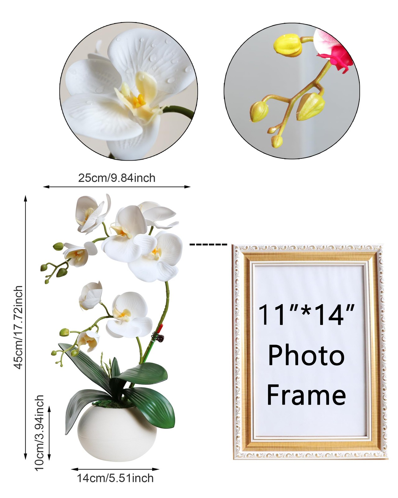 Tall 17″ White Real Touch Orchid Artificial Flowers with Vase Fake Orchids Si…