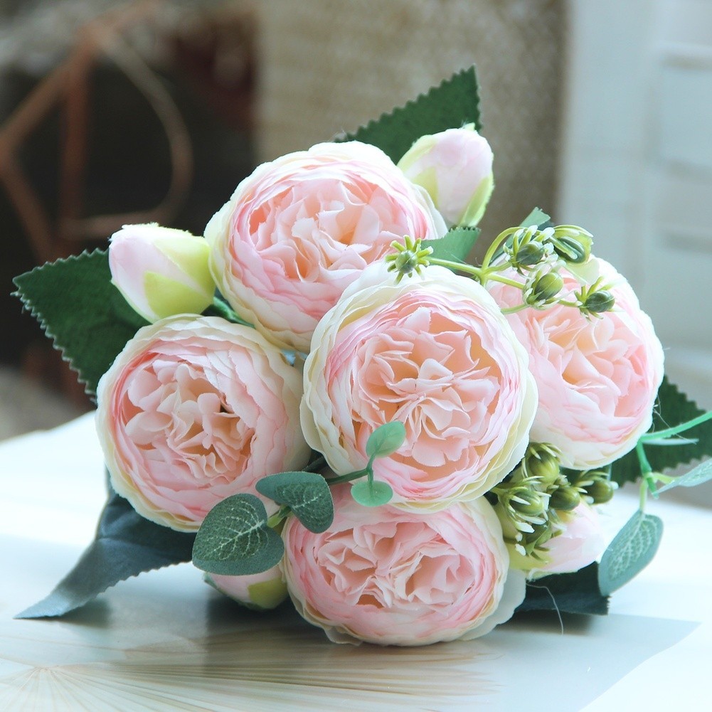5 Head Peony Rose Bouquet Artificial Flowers for Weddings and Home Decor