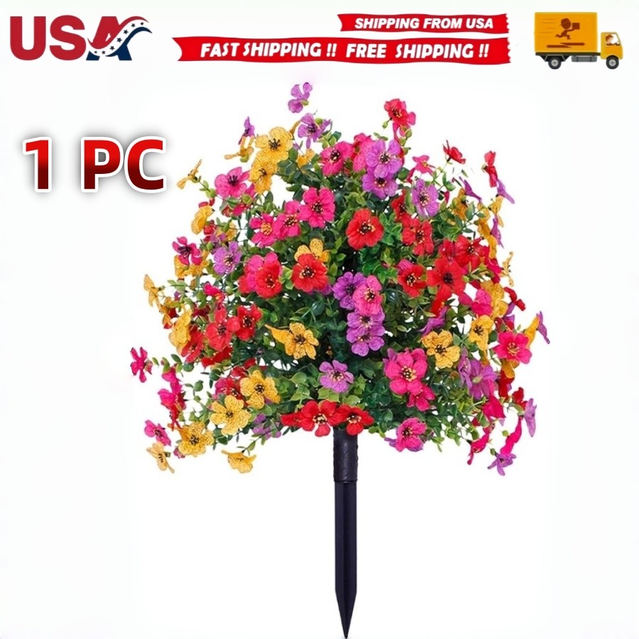 Artificial Violet Flowers with Ground Spike Fake Plants Garden Patio Yard Decor