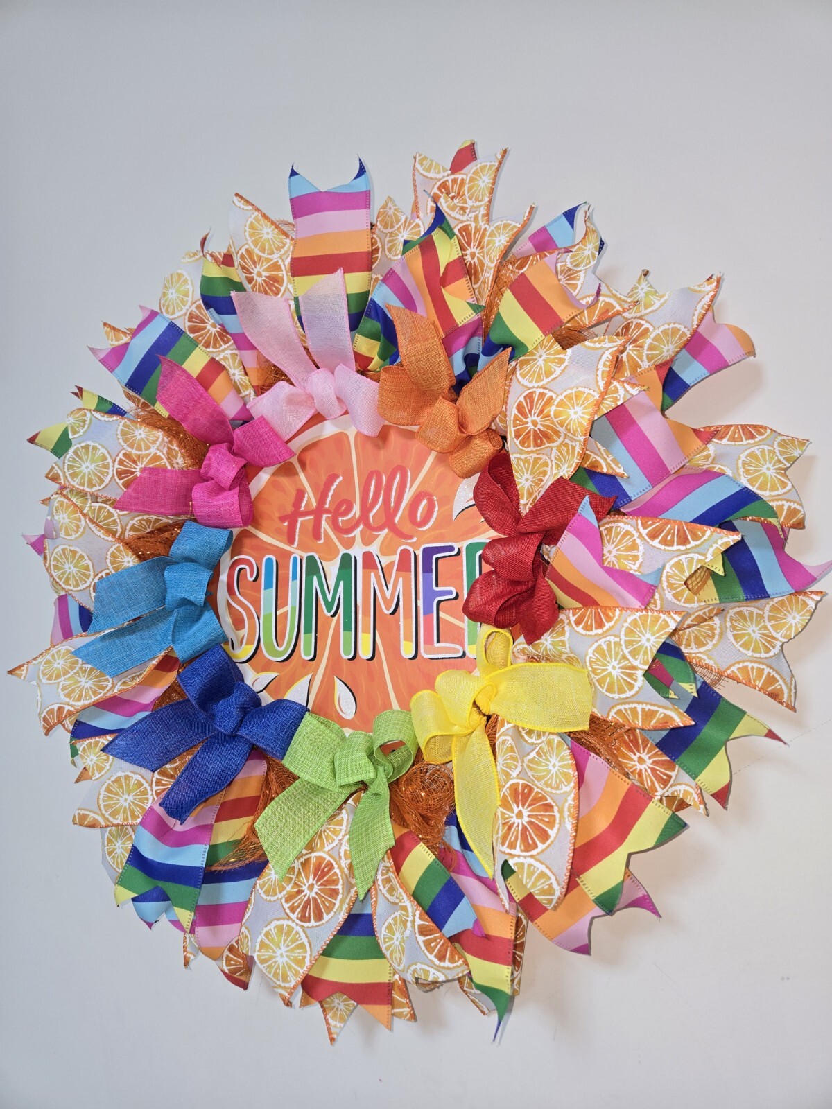 HELLO SUMMER WREATH Spring SUMMER Fall Front Door Wall Decor BIG ORANGE