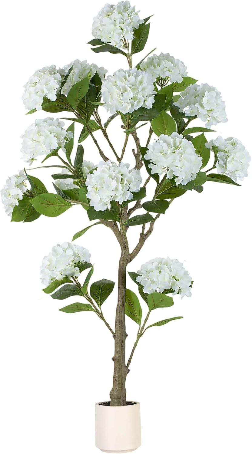 White Hydrangea Artificial Trees: 5Ft Real Touch Faux Hydrangeas Flower Tree wit