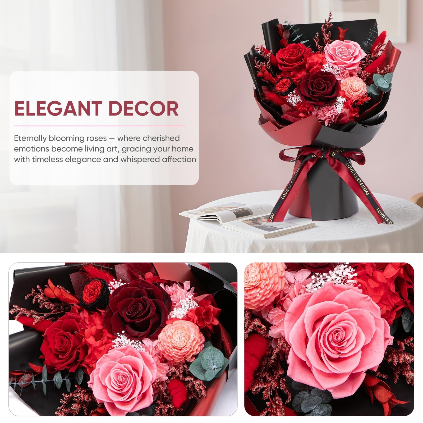 Preserved Flower Bouquet – Forever Fresh Red Roses for Birthdays, Anniversaries