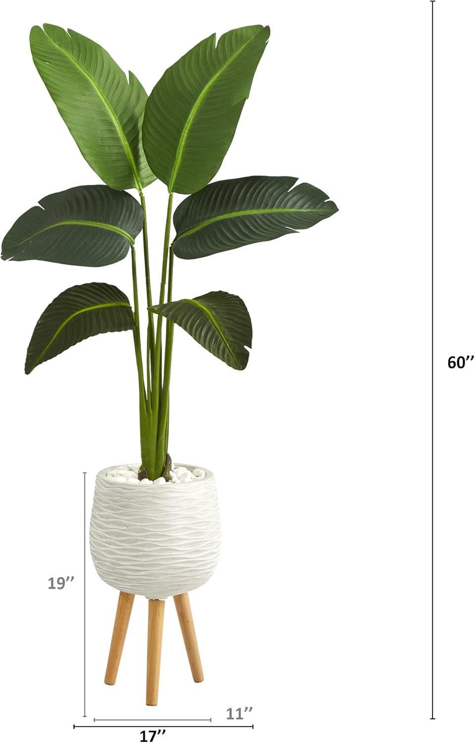 5Ft. Real Touch Travelers Palm in White Planter with Stand –