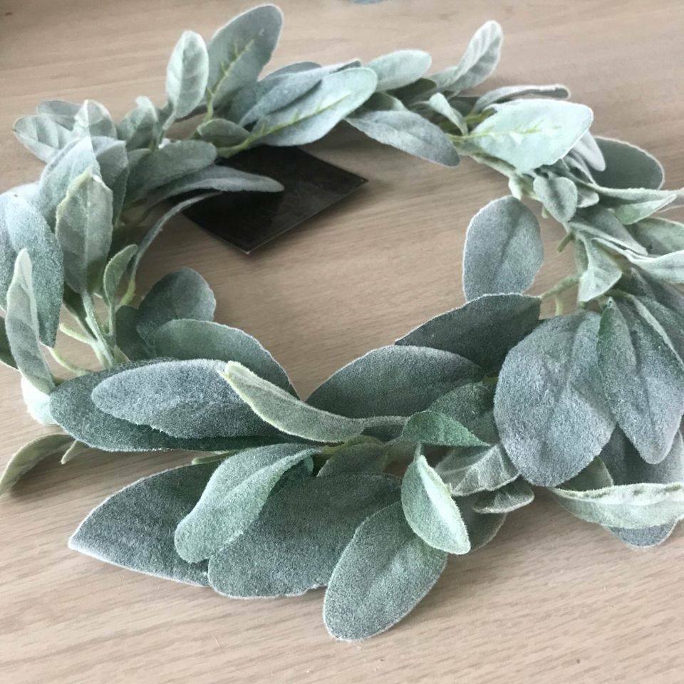 Lambs Ear 13” Farmhouse Artificial Fake Wreath – Wedding Spring Kitchen Cabinet