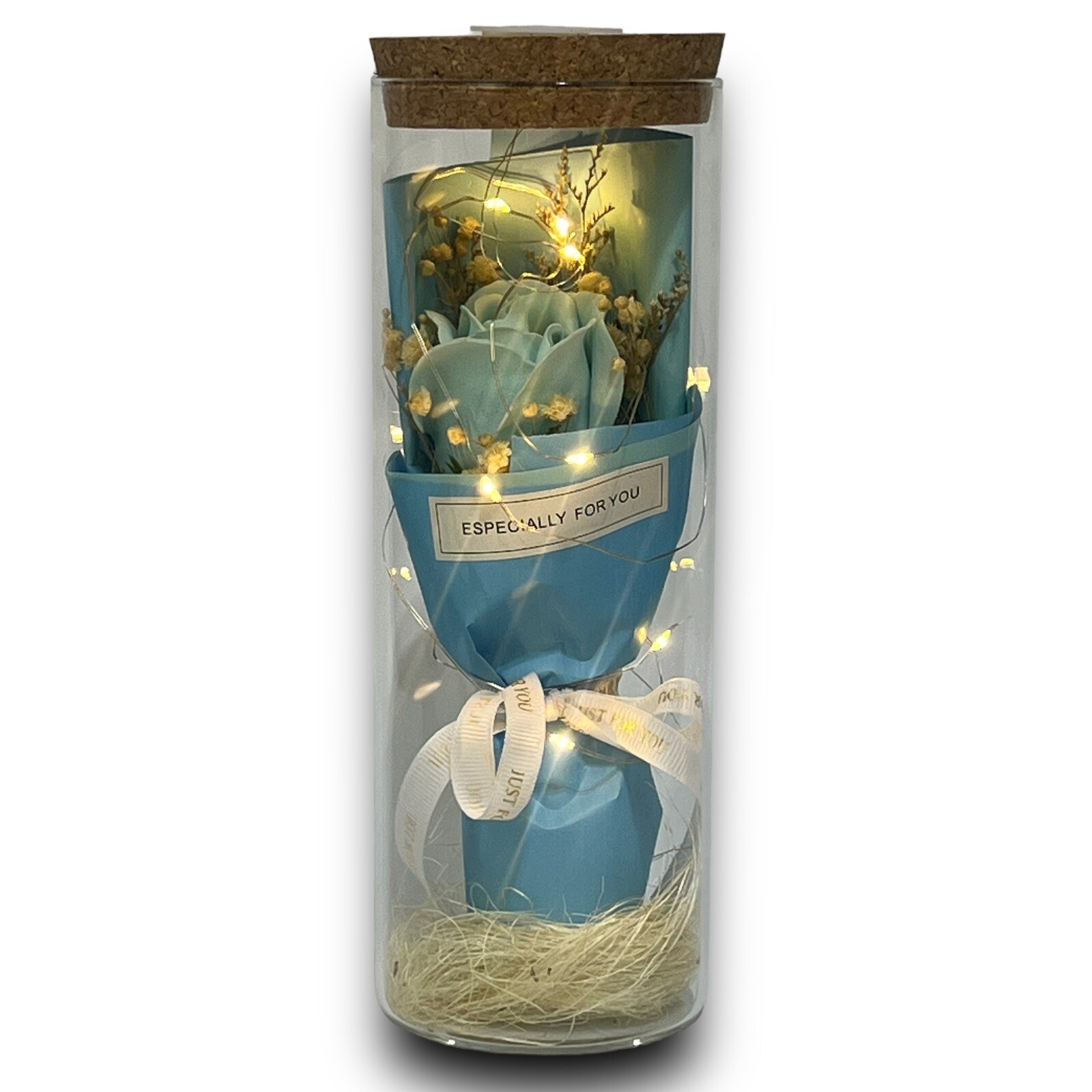 Teal Rose in Glass Dome LED Forever Flower Lamp Enchanted Mothers Day Gift
