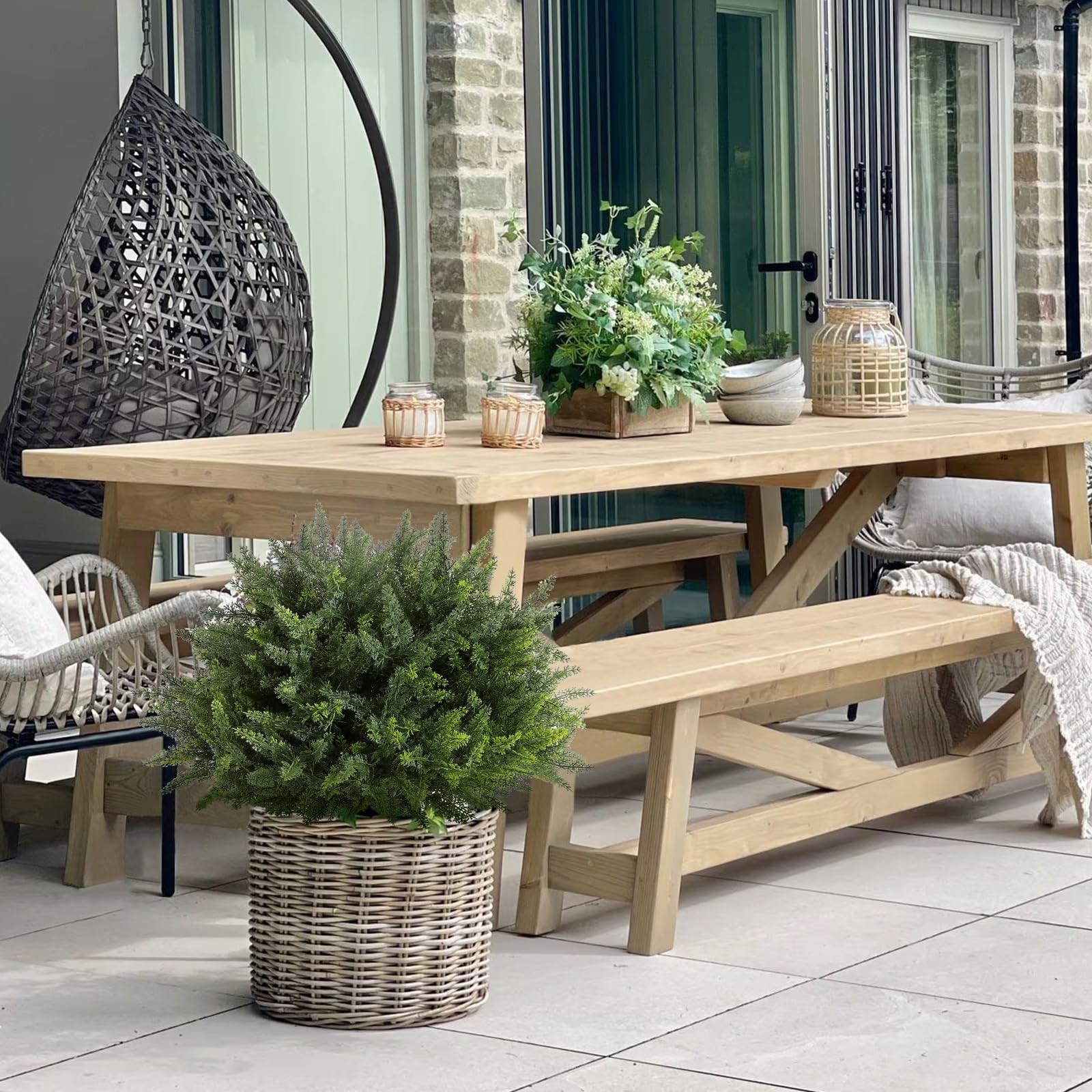 2 Pack 23.6″ UV Resistant Artificial Cedar Topiary for Indoor/Outdoor Decor
