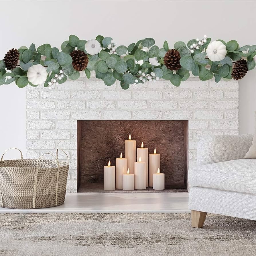 White Pumpkin Garland Artificial Eucalyptus Garland 6’ Long
