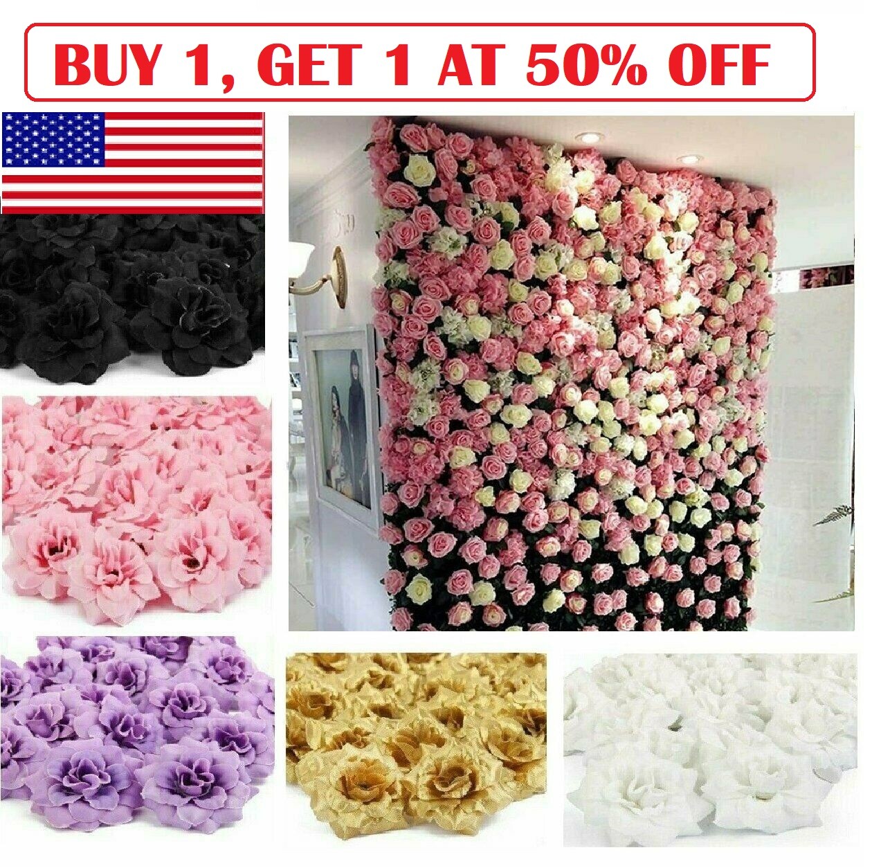 50Pcs Silk Artificial Fake Rose Flower Heads Bulk Craft Wedding Party Decor US