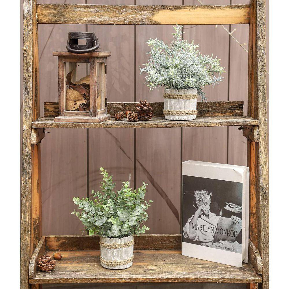 9.84 In. Gray Indoor Small Artificial Eucalyptus Plants in Grey Pot 4 Packs
