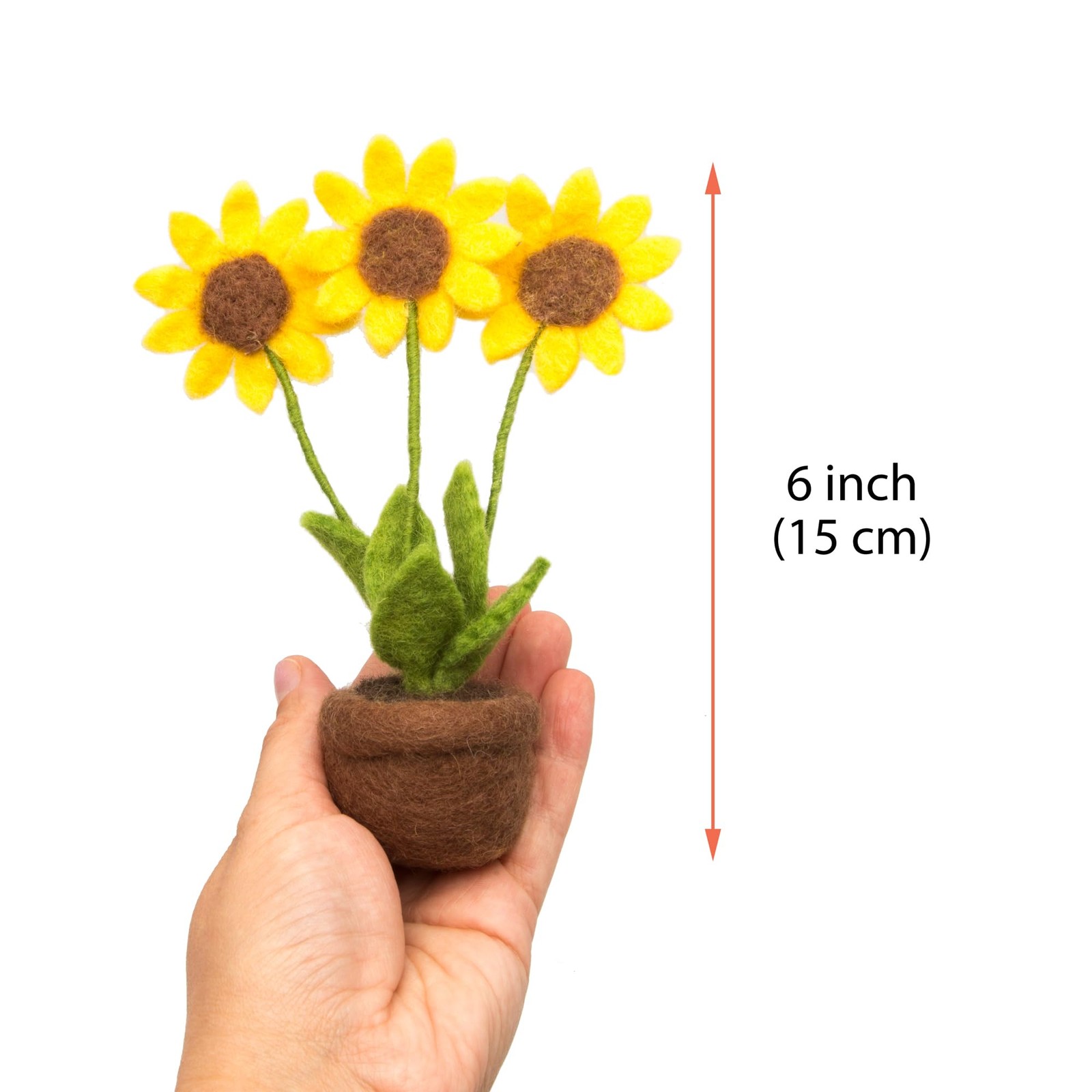 Wool Felt Sunflower in Pot – Handmade Knitted Flowers, Fake Plant Decor for O…