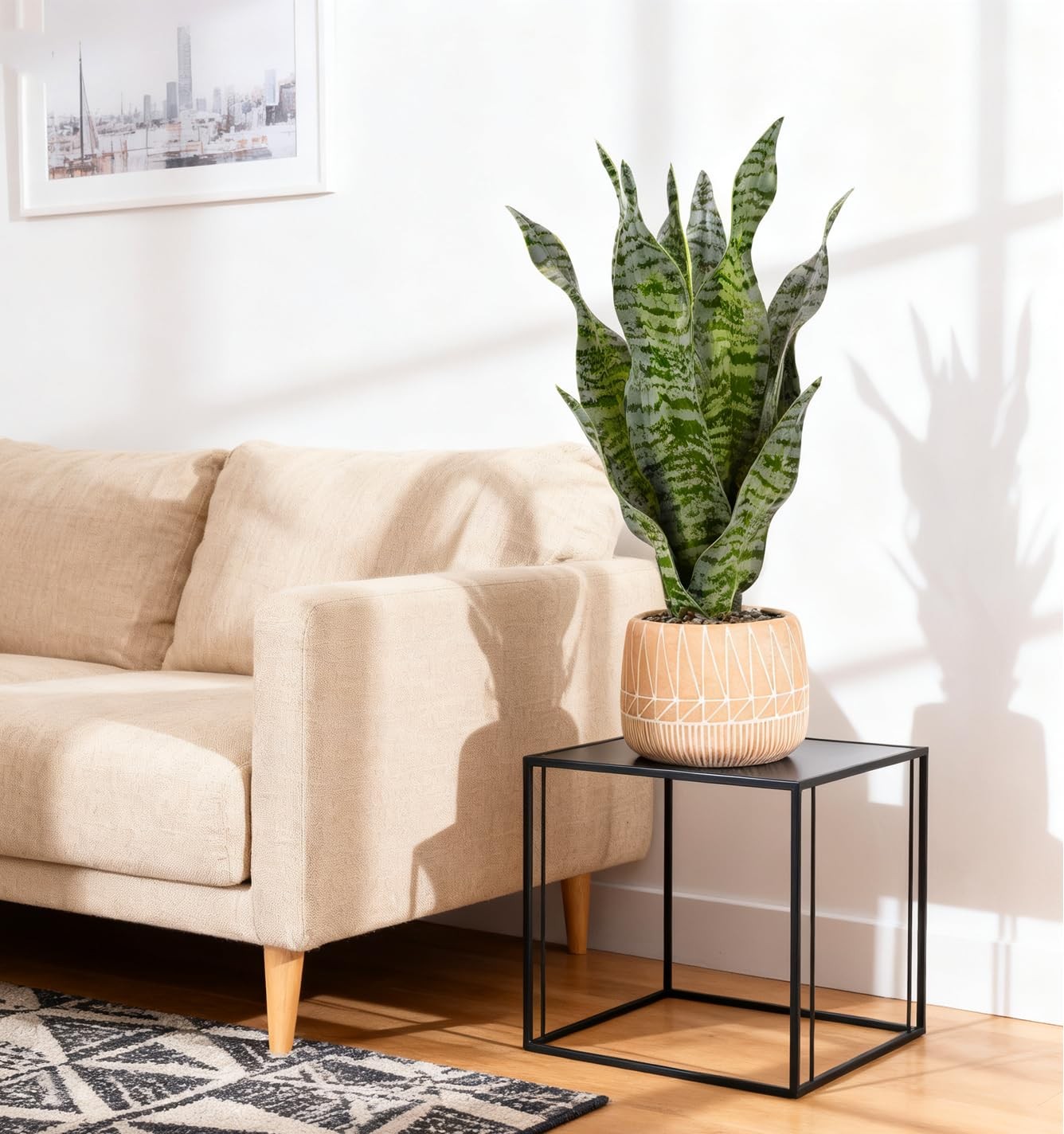 17 Inch Artificial Realistic Sansevieria Fake Snake Plant In Concrete Pot