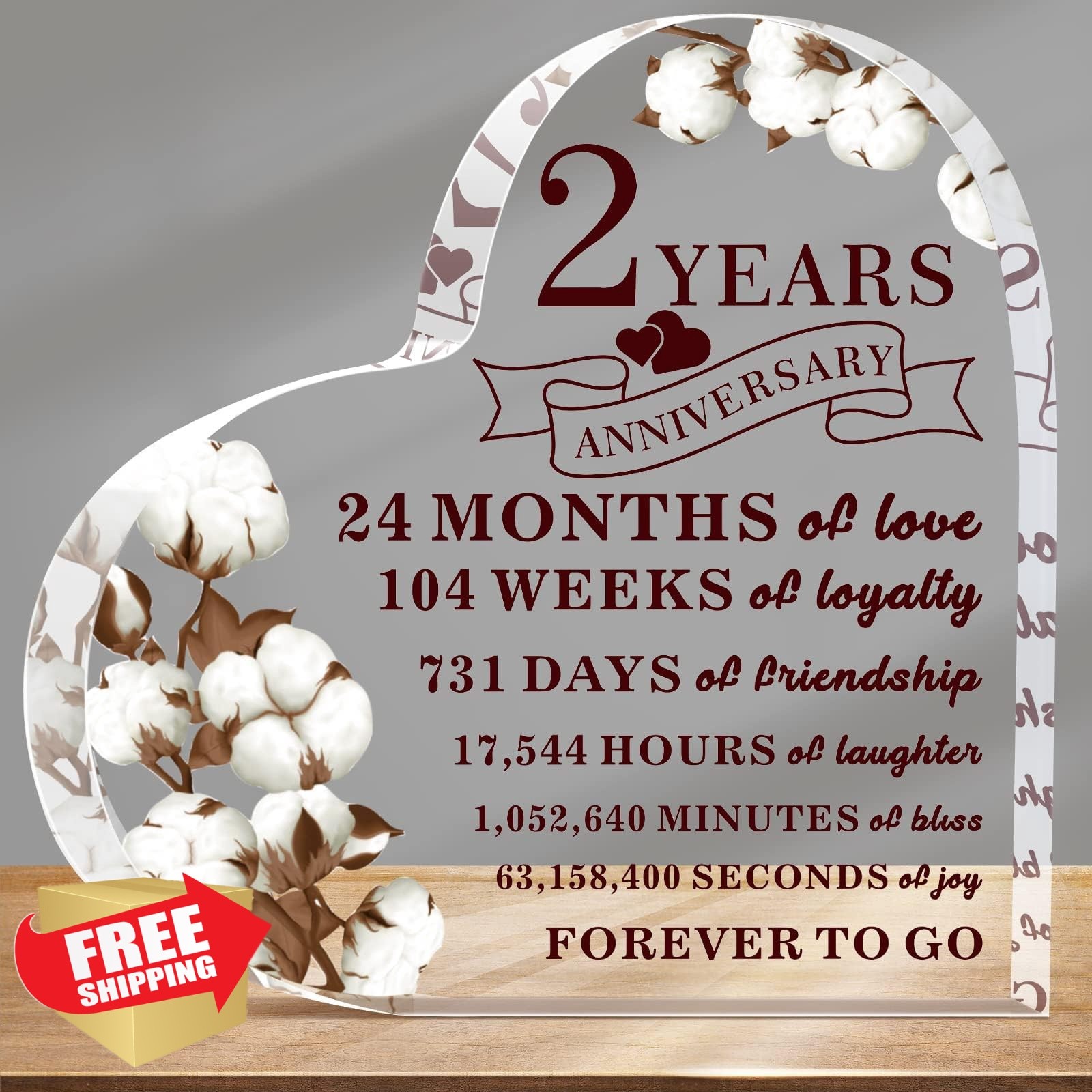 YLOLUL Cotton Flower 2 Year Anniversary Gift Acrylic