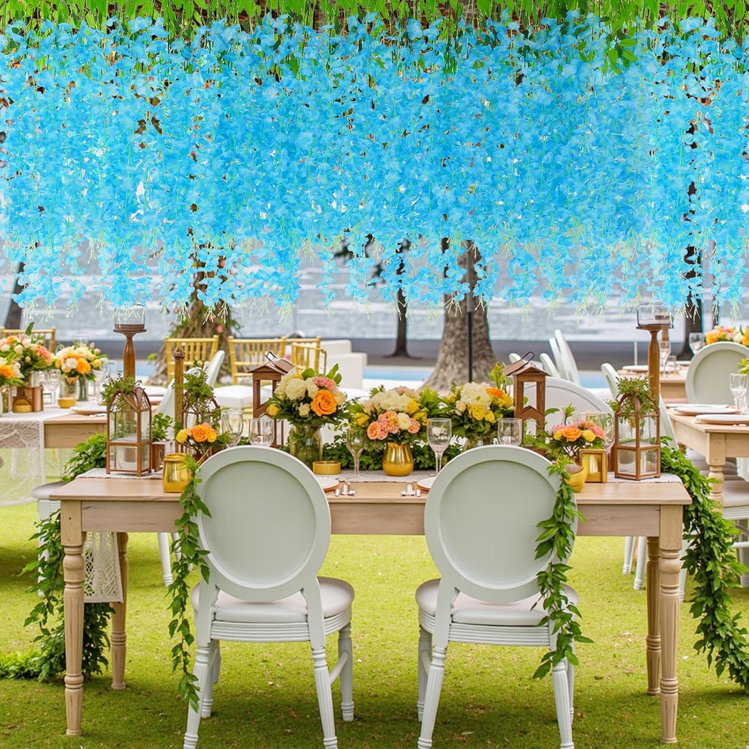48Pcs Blue Wisteria Garland – 3.6Ft Fake Flowers for Wedding & Home Decor