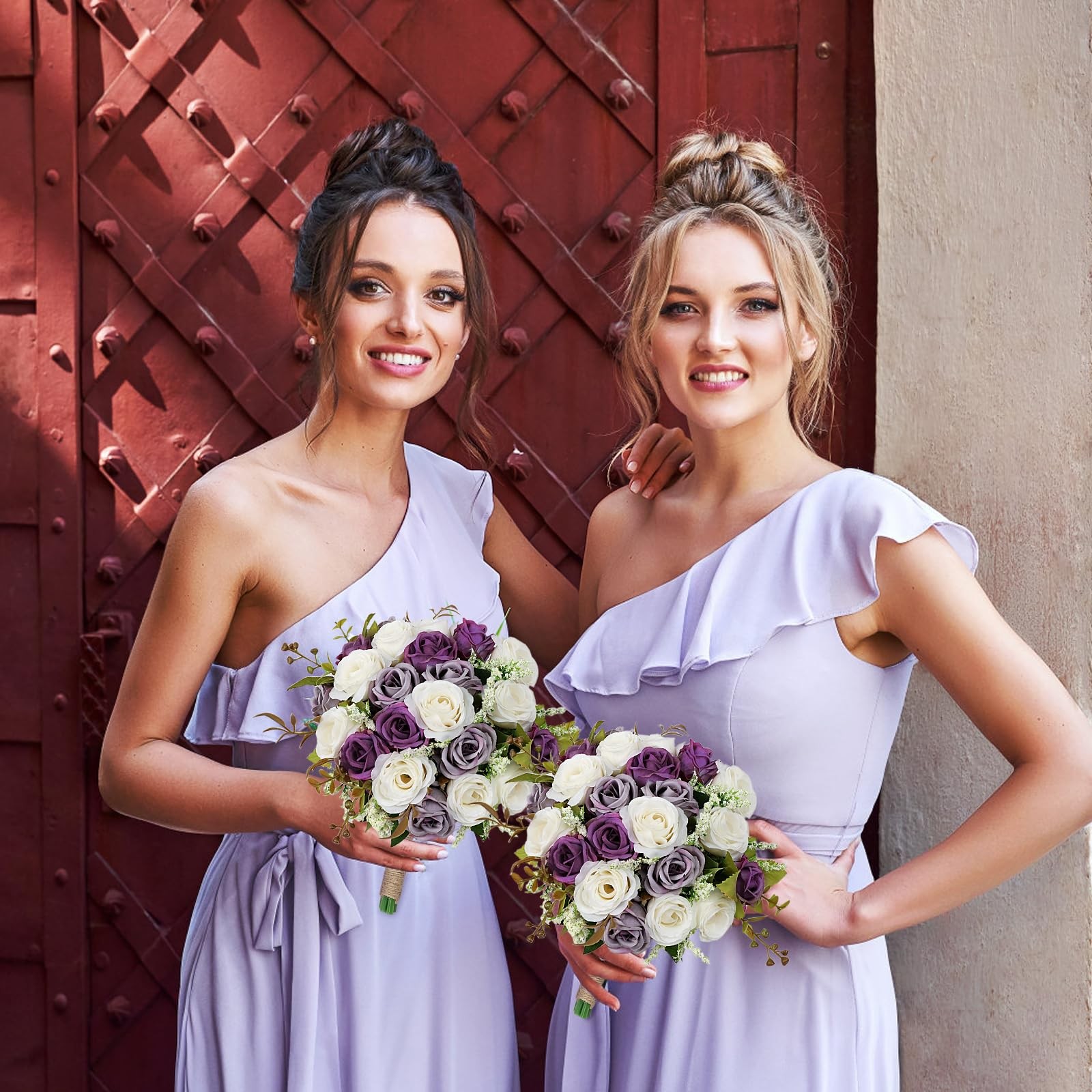 Set of 4 Bridesmaid Bouquets for Wedding – 7 Inch Artificial Ivory Flower Bou…